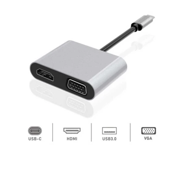 Premium 4 İn 1 Usb-Typ-C Hdmi Vga Hub For İpad Pro, Macbook, Pc, Laptop Dhu0004 ürün görseli 1