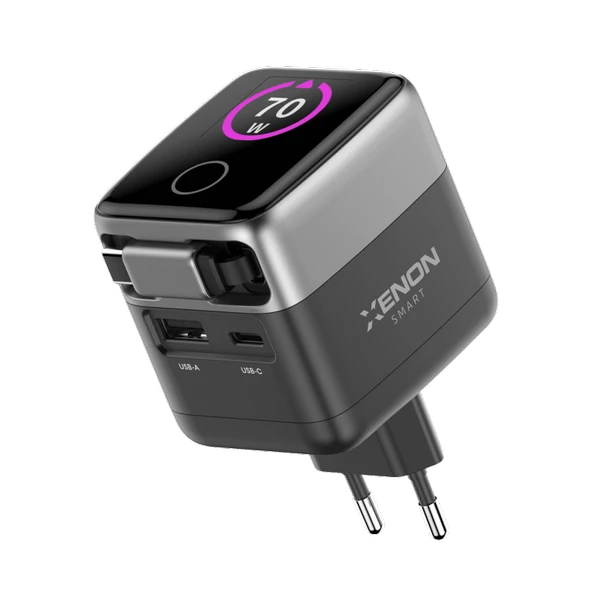 Xenon Smart Hızlı Şarj Adaptörü | 70W, GaN, USB-C & USB-A, Dahili Type-C Kablo, PD PPS, Dijital Ekran (X6413) ürün görseli 1