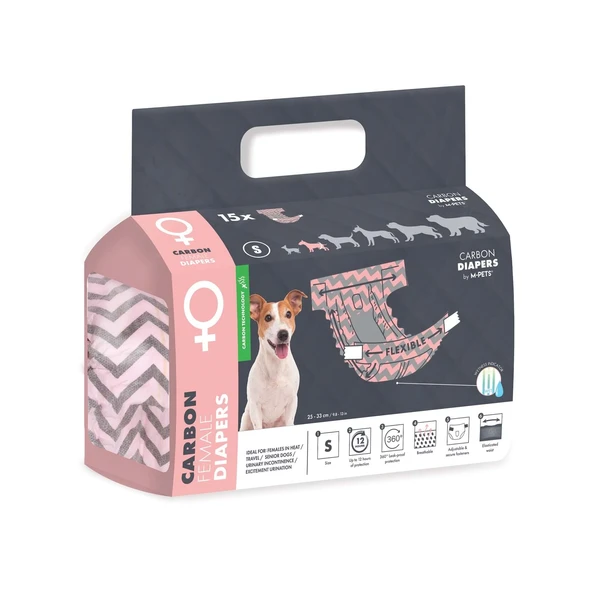M-Pets Carbonlu Diapers Dişi Köpekler İçin Külot (S) 15Li ürün görseli 1
