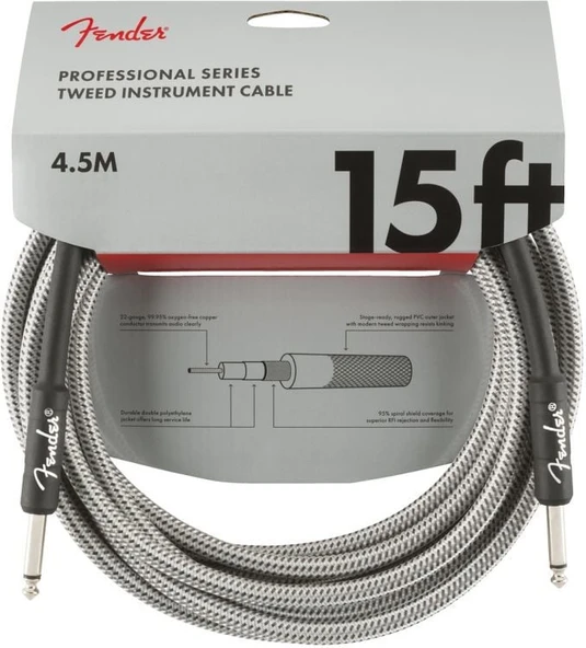 Fender Professional 4.5 Metre Beyaz Tweed Enstrüman Kablo ürün görseli 1