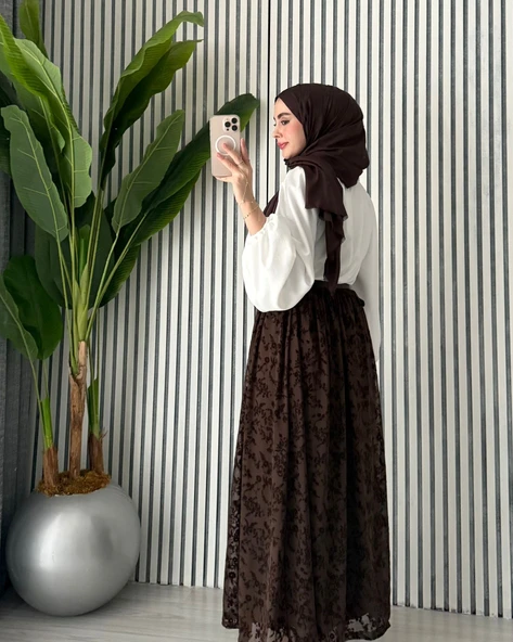 Kadın Astarlı Dantelli Şık Kloş Etek ürün görseli 1