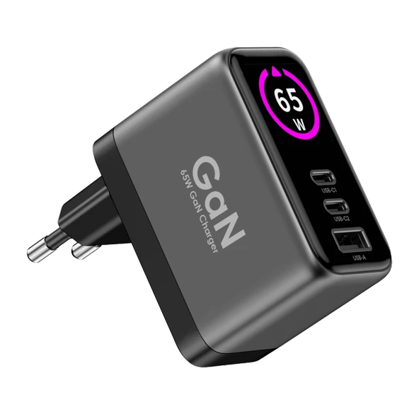Xenon Smart Hızlı Şarj Adaptörü | 65W, GaN, 2x USB-C ve 1 USB-A Çıkışlı, PD PPS, Dijital Güç Ekranlı (X6414) ürün görseli 1