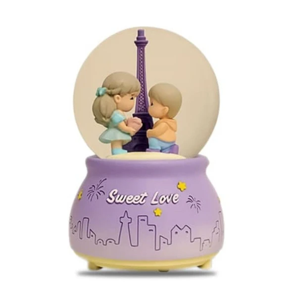 Sweet Love Paris Eyfel Kar Küresi Mor Müzikli ve Işıklı 13cm ürün görseli 1