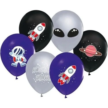Balonevi Balon 4+1 Kozmik Galaksi Baskılı 12" 8 Li ürün görseli 1