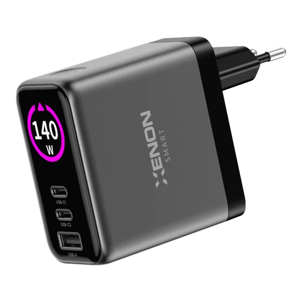 Xenon Smart Hızlı Şarj Adaptörü | 140W GaN, 2x USB-C & USB-A Çıkışı, PD PPS, Dijital Ekran (X6415) ürün görseli 1