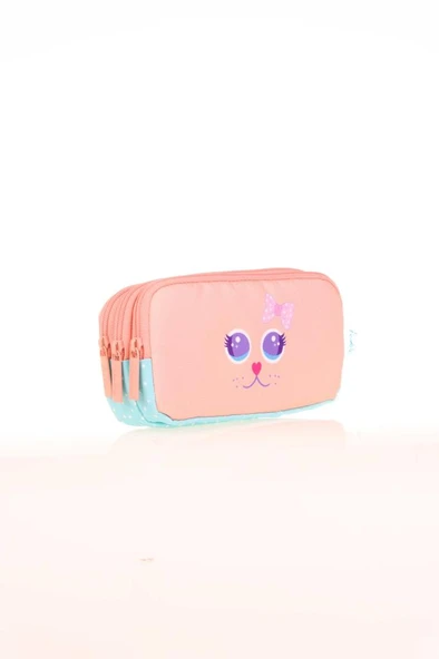 Kaukko Kalem Çantası Kıds 3 Bölmeli Cute Face Cat L8142 ürün görseli 1