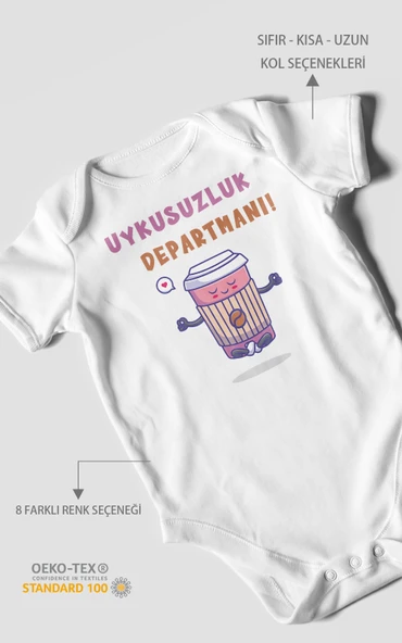 Uykusuzluk Departmanı Baskılı Bebek Zıbını – Çıtçıtlı Body | %100 Pamuk Kısa Kol ürün görseli 1