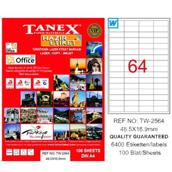 Tanex Laser Etiket 100 YP 48.5x16.9 Laser-Copy-Inkjet TW-2564 ürün görseli 1