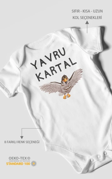 Yavru Kartal Baskılı Bebek Zıbını – Çıtçıtlı Body | %100 Pamuk Kısa Kol ürün görseli 1