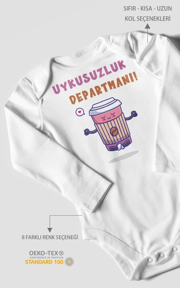Uykusuzluk Departmanı Baskılı Bebek Zıbını – Çıtçıtlı Body | %100 Pamuk Uzun Kol ürün görseli 1