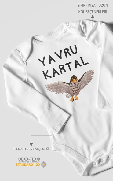 Yavru Kartal Baskılı Bebek Zıbını – Çıtçıtlı Body | %100 Pamuk Uzun Kol ürün görseli 1