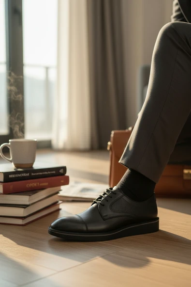 Enoch Erkek Hakiki Deri Klasik Ayakkabı Mikro Delikli Yan Panelli Ve Cap Toe Detaylı Comfort Tabanlı Bağcıklı Model ürün görseli 1