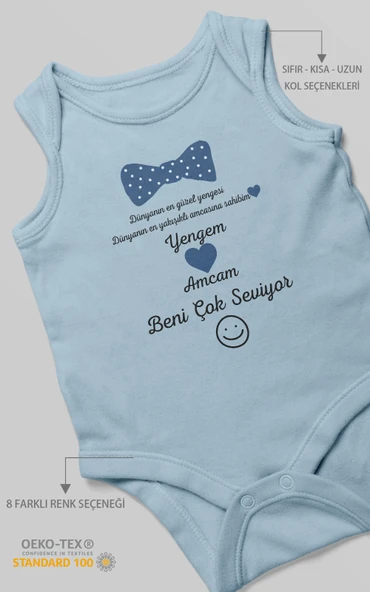 Yengem ve Amcam Beni Çok Seviyor Baskılı Bebek Zıbını – Çıtçıtlı Body | %100 Pamuk Sıfır Kol ürün görseli 1