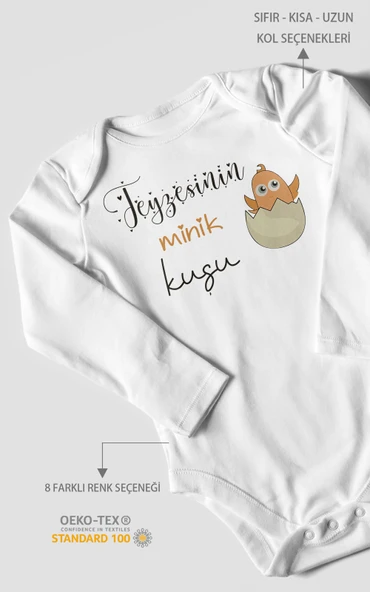 Teyzesinin Minik Kuşu Baskılı Bebek Zıbını – Çıtçıtlı Body | %100 Pamuk Uzun Kol ürün görseli 1