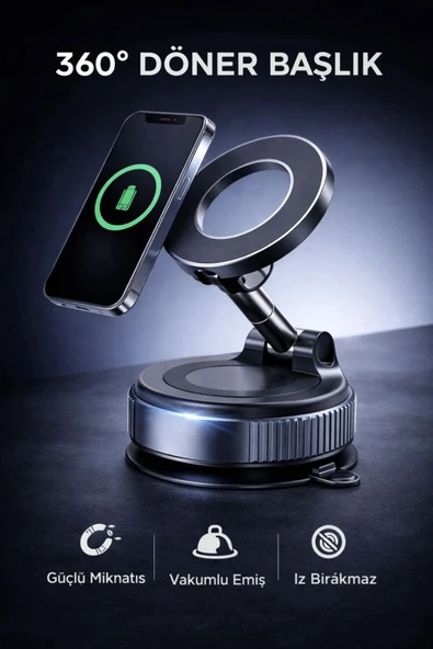360° Ayarlanabilir Vakumlu Manyetik Telefon Tutucu – Güçlü Mıknatıs, İz Bırakmaz Tasarım ürün görseli 1