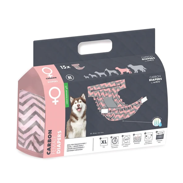M-Pets Carbonlu Diapers Dişi Köpekler İçin Külot (XL) 15Li ürün görseli 1