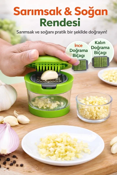 Çıkarılabilir Hazneli Kapaklı Pratik Sarımsak Doğrayıcı – 2 Bıçak Seçenekli Profesyonel ürün görseli 1