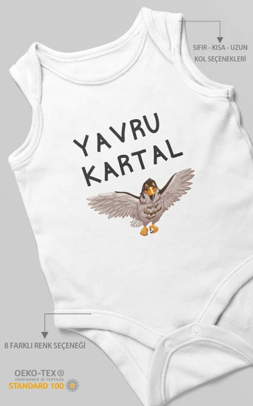 Yavru Kartal Baskılı Bebek Zıbını – Çıtçıtlı Body | %100 Pamuk Sıfır Kol ürün görseli 1