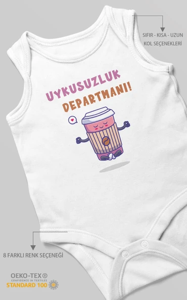Uykusuzluk Departmanı Baskılı Bebek Zıbını – Çıtçıtlı Body | %100 Pamuk Sıfır Kol ürün görseli 1