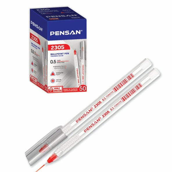 Pensan Tükenmez Kalem Üçgen Kırmızı 0.5 MM 50 Li 2305 ürün görseli 1