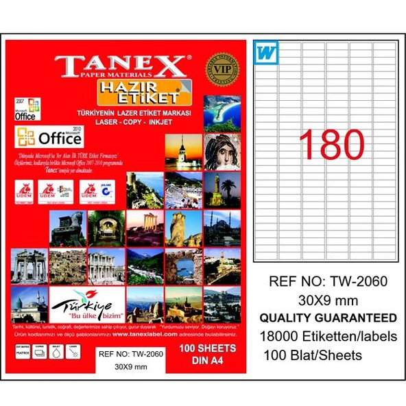 Tanex Laser Etiket 100 YP 30x9 Laser-Copy-Inkjet TW-2060 ürün görseli 1