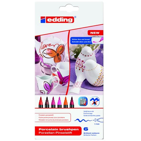 Edding Porselen Kalemi Fırça Uçlu 1-4 MM 6 LI Sıcak Renkler 4200/6S ürün görseli 1