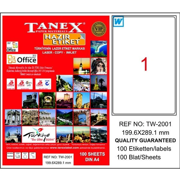 Tanex Laser Etiket 100 YP 199.6x289.1 Laser-Copy-Inkjet TW-2001 ürün görseli 1