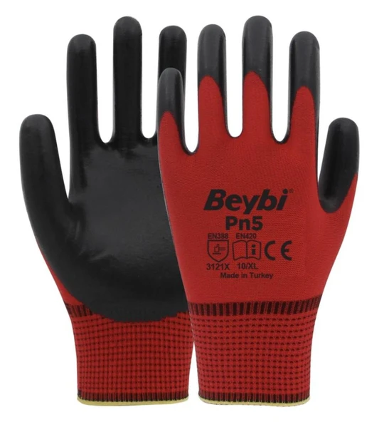 Beybi Nitril PMK PN5 Zebra Kırmzı Siyah 10 Beden 12li Paket ürün görseli 1