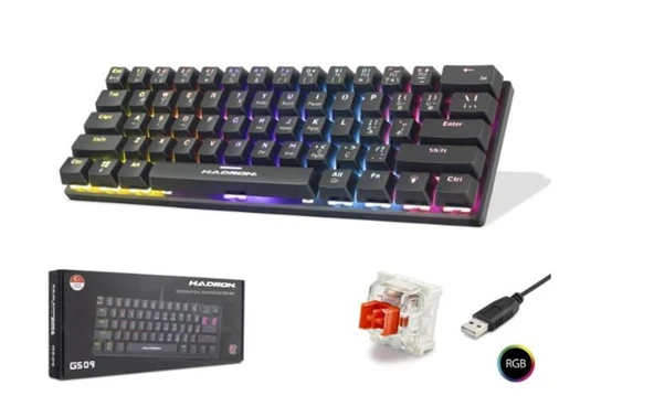 Hadron G509R Kablolu Oyuncu Mini Klavye Mekanik Red Switch Rgb Q Siyah ürün görseli 1