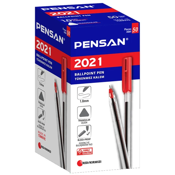Pensan Tükenmez Kalem Üçgen Gövdeli Şeffaf Kırmızı 50 Lİ 2021 ürün görseli 1