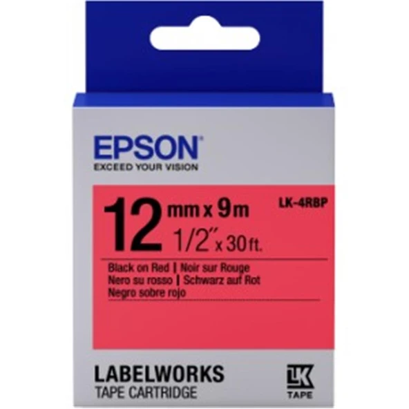 Epson LK-4RBP Pastel Kırmızı Üzeri Siyah 12MM 9Metre ürün görseli 1
