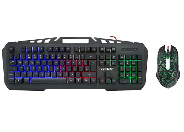 Everest KMX-99 Siyah Usb Gökkuşağı Zemin Aydınlatmalı Q Oyuncu Klavye + Mouse Set ürün görseli 1