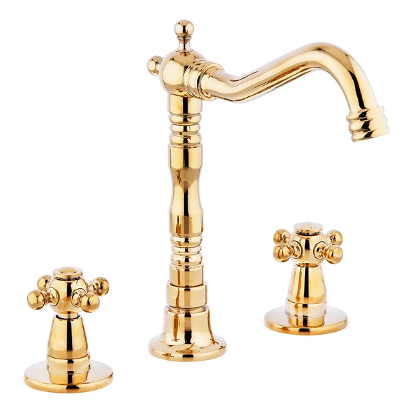 Altın Ankastre 3 Delikli Koç Kuğu Lavabo Bataryası (%100 pirinç, lüx) ürün görseli 1