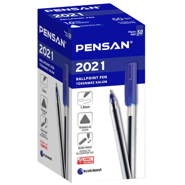 Pensan Tükenmez Kalem Üçgen Gövdeli Şeffaf Mavi 50 Lİ 2021 ürün görseli 1