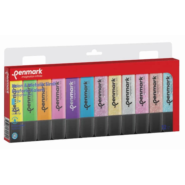 Penmark Fosforlu Kalem 12 Li Karışık Renk 6 Neon+ 6 Simli ürün görseli 1