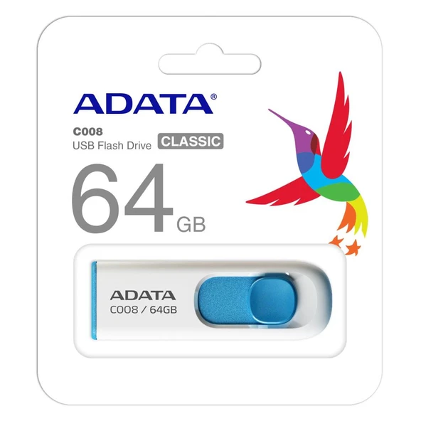 Adata C008-64GB 64GB USB2.0 Classic (White + Blue) Flash Bellek ürün görseli 1