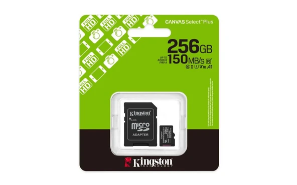 Kingston SDCS3-256GB 256GB microSDXC Canvas Select Plus Gen3 150MB-s A1 Card + Adapter Hafıza Kartı ürün görseli 1