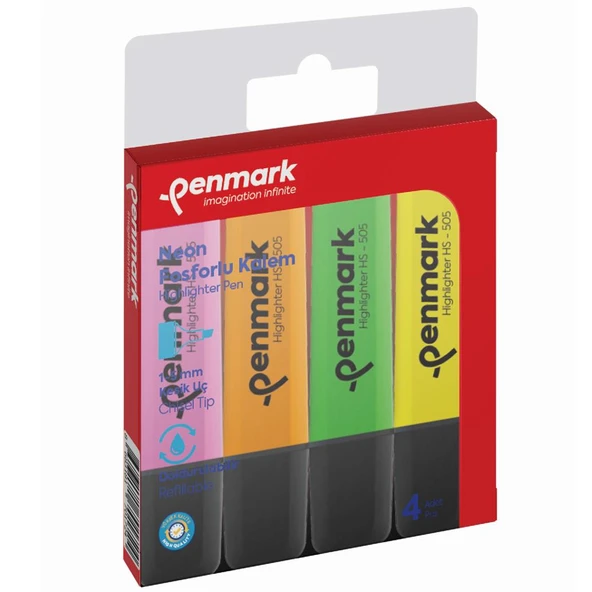 Penmark Fosforlu Kalem 4 Lü Karışık Renk Neon HS 505 4N ürün görseli 1