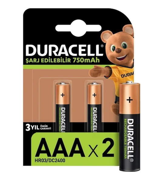 Duracell Şarjlı İnce Kalem Pil (AAA) 750 MAH 2 Lİ ürün görseli 1