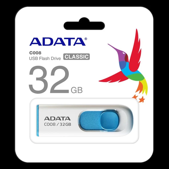 Adata C008-32GB 32GB USB2.0 Classic (White + Blue) Flash Bellek - Resim 2