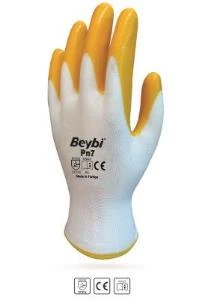 Beybi Nitril Poly PN7 9 Beden Beyaz Sarı Eldiven 12li Paket ürün görseli 1