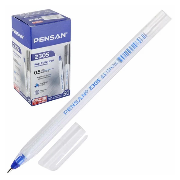 Pensan Tükenmez Kalem Üçgen Mavi 0.5 MM 50 Li 2305 ürün görseli 1