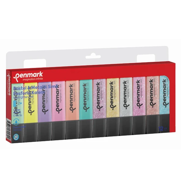 Penmark Fosforlu Kalem 12 Li Karışık Renk 6 Pastel/6 Simli ürün görseli 1