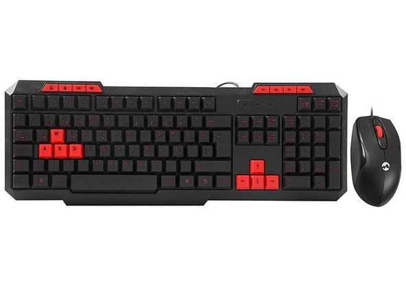 Everest KM-6825 Siyah Usb Kırmızı Tuşlu Türkçe Multimedia Klavye + Mouse Set ürün görseli 1