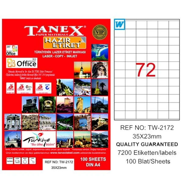 Tanex Laser Etiket 100 YP 35x23 Laser-Copy-Inkjet TW-2172 ürün görseli 1