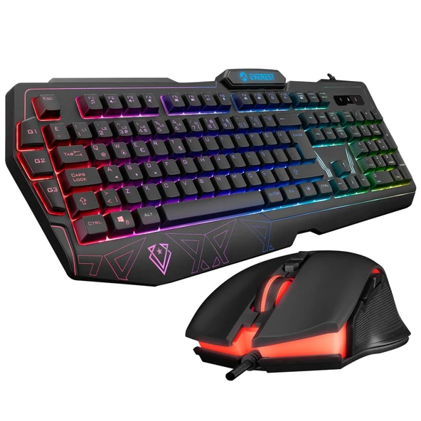 Everest KM-6168 FORMULA COMBO Usb 3 Makro Tuşlu RGB Aydınlatmalı Q Gaming Oyuncu Klavye Mouse Set ürün görseli 1
