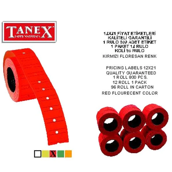 Tanex Fiyat Etiketi Çizgili 12x21 Fosforlu Kırmızı ürün görseli 1