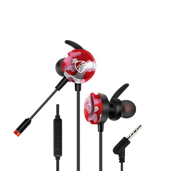 Hytech HY-GK4 3,5 Oyuncu Esnek Mikrofonlu Kırmızı Kamuflaj Kulakiçi Kulaklık ürün görseli 1