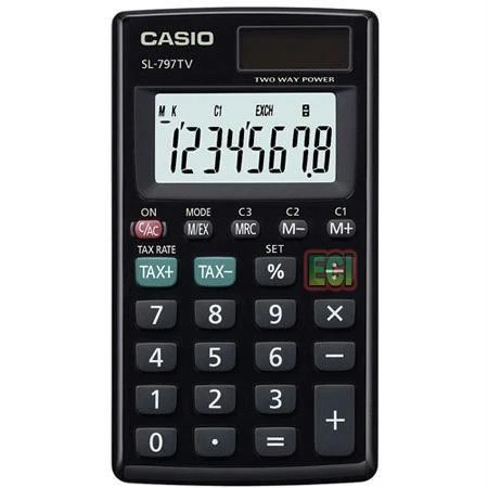 Casio SL-797TV-BK 8 Hane Siyah Cep Tipi Hesap Makinesi ürün görseli 1