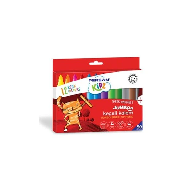 Pensan Keçeli Boya Kalemi Kidz Jumbo Yıkanabilir 12 Renk 99040 ürün görseli 1
